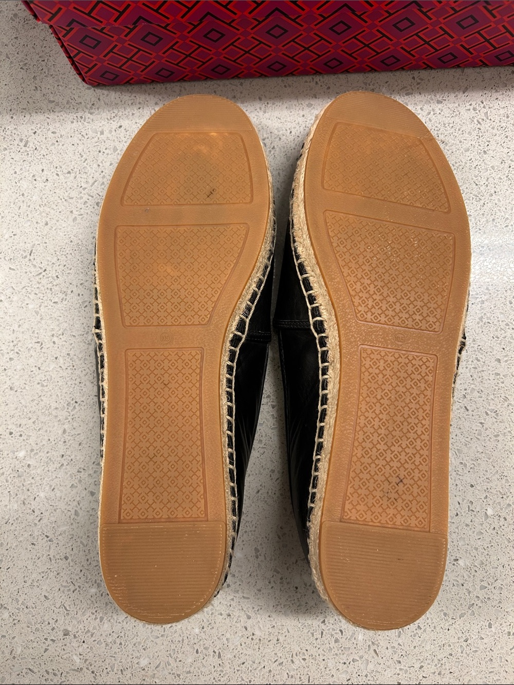 Tory Burch Black Leather Espadrille Flats with Jute Trim size 10.5 - Picture 8 of 12
